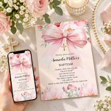 Roze strik crèmekleurige bloemen meisje Doop