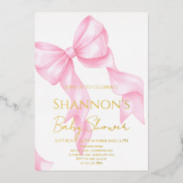 Roze Strik Dametje Baby Shower Folie Uitnodiging