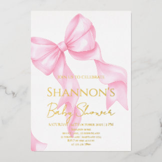 Roze Strik Dametje Baby Shower Folie Uitnodiging