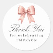 Roze strik dank u Baby shower Sticker (Voorkant)