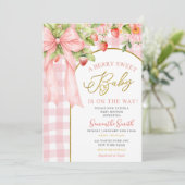 Roze Strik Das Aardbei Baby Shower Kaart (Staand voorkant)