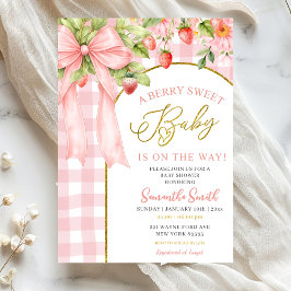 Roze Strik Das Aardbei Baby Shower Kaart