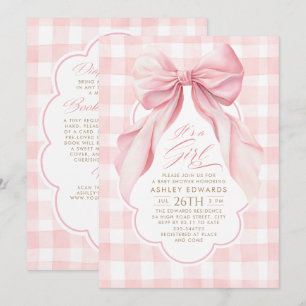 Roze Strik Das Blush Gingham Meisje Baby Shower Al Kaart