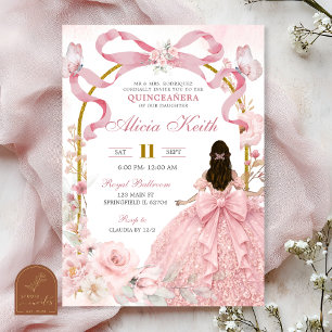 Roze Strik Das Coquette Vlinder Quinceanera Uitnod Kaart