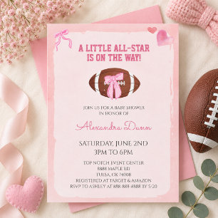 Roze Strik Das Coquette Voetbal Baby Shower Kaart