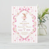 Roze Strik Das Konijn Baby Shower Kaart (Staand voorkant)