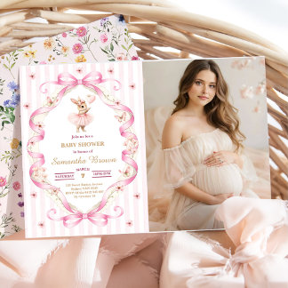  Roze Strik Das Konijn Baby Shower  Kaart