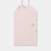 Roze Strik Dennenbomen Winter Onederland 1e Verjaa Cadeaulabel (Achterkant)