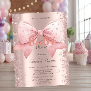 Roze Strik Diamanten Stof Roze Goud Baby Shower Kaart