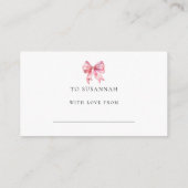 Roze strik die de knoop display douche bindt informatiekaartje (Achterkant)