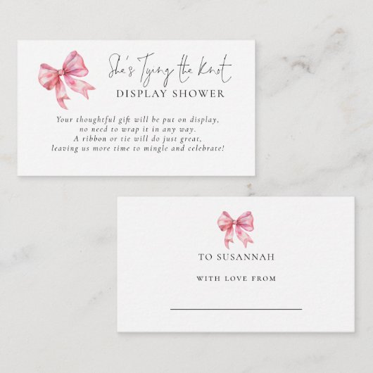 Roze strik die de knoop display douche bindt informatiekaartje (Voorkant / Achterkant)