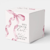 Roze strik die de knoop legt bruids douche cadeau bedankdoosjes (Achterkant)