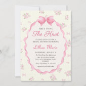 Roze strik die de knoop legt uitnodiging voor brui (Voorkant)