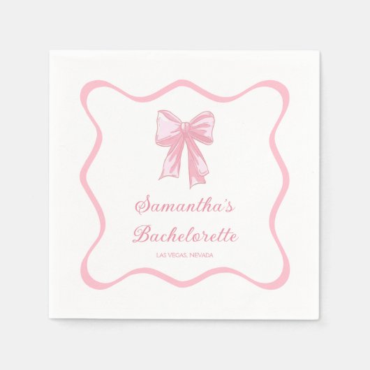 Roze strik die de knoop legt vrijgezellenfeest servet (Voorkant)