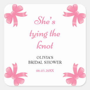 Roze Strik Die De Knoop Strikt Bruidsuitnodiging Vierkante Sticker