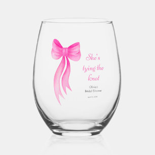 Roze Strik Die Knoop Vast Bruidsfeest Wijnglas Zonder Voet