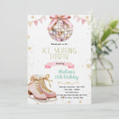 Roze strik disco schaatsfeest uitnodiging (Staand voorkant)