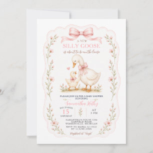 Roze strik domme gans baby shower uitnodiging meis
