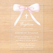 Roze strik | doop acryl uitnodigingen (Voorkant)