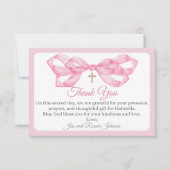 Roze Strik Doop Dankkaart Aquarel Kruis (Voorkant)
