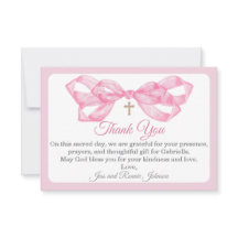 Roze Strik Doop Dankkaart Aquarel Kruis