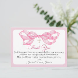 Roze Strik Doop Dankkaart Aquarel Kruis