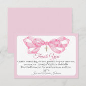 Roze Strik Doop Dankkaart Aquarel Kruis (Voorkant / Achterkant)