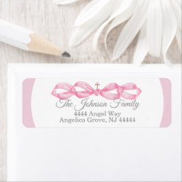 Roze Strik Doop Envelope Retouradres Label