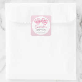 Roze strik doop favor sticker op maat aquarel