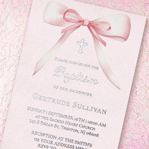 Roze strik   doop folie uitnodiging