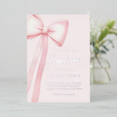 roze strik | doop folie uitnodiging (Staand Voorkant)