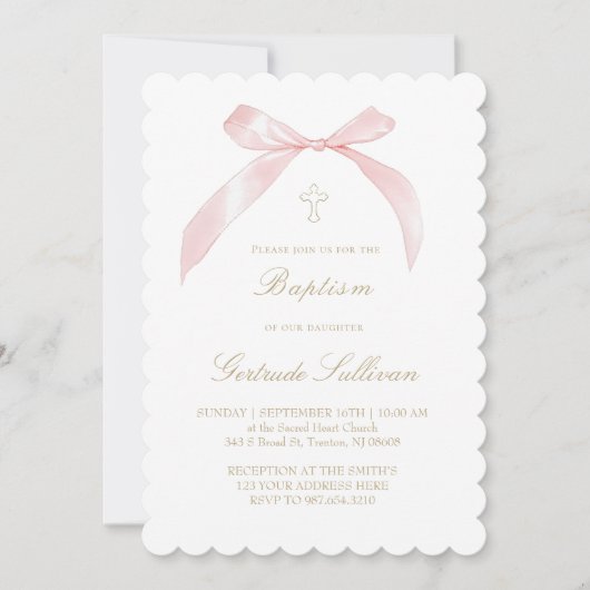 roze strik | doop kaart (Voorkant)