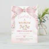 Roze Strik Draaimolen Eerste Verjaardag Kaart (Staand voorkant)