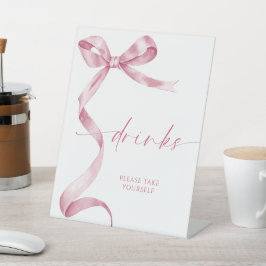 Roze strik Drinken Reclamebord Met Voetstuk