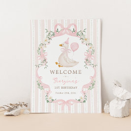 Roze Strik Een Dwaze Gans 1e Verjaardag Welkom Poster