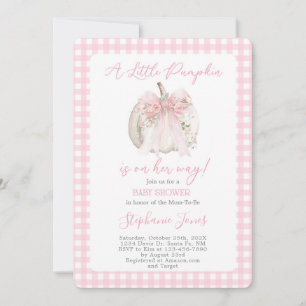 Roze strik een klein pompoen meisje baby shower kaart