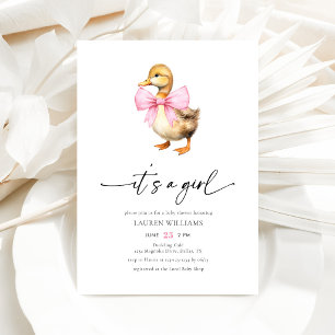 Roze strik eend meisje baby shower kaart