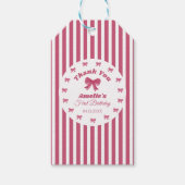 Roze Strik Eerste Verjaardag Cadeaulabel (Voorkant)