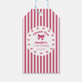 Roze Strik Eerste Verjaardag Cadeaulabel