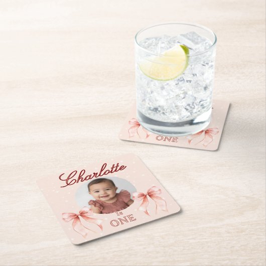 Roze Strik Eerste Verjaardag! Kartonnen Onderzetters (Insitu)