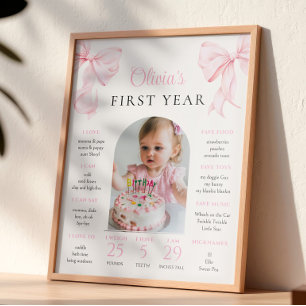 Roze Strik Eerste Verjaardag Mijlpaal Poster