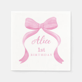 Roze strik eerste verjaardag servetten