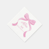 Roze strik eerste verjaardag servetten (Hoek)