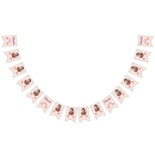 Roze Strik Eerste Verjaardag! Vlaggetjes (Alle)