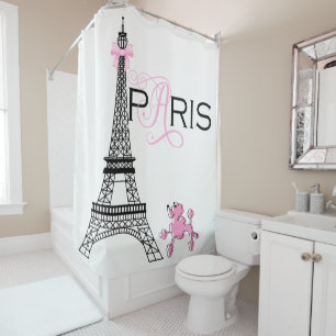 Roze Strik Eiffeltoren Parijs Frankrijk Poodle Maa Douchegordijn