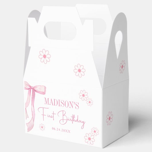 Roze strik Elegant 1e verjaardag Bedankdoosjes (Geopend)