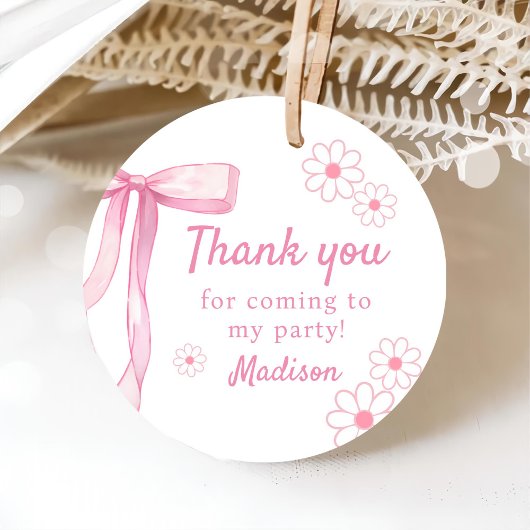 Roze strik Elegant 1e verjaardag Bedankjes Labels