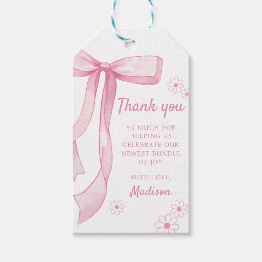 Roze strik Elegant 1e verjaardag Cadeaulabel (Voorkant)