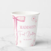 Roze strik Elegant 1e verjaardag Papieren Bekers (Voorkant)