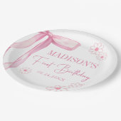 Roze strik Elegant 1e verjaardag Papieren Bordje (Gekanteld)